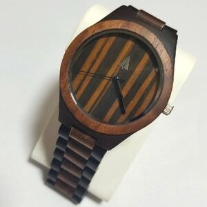Wooden Men's Watch with Striped Dial